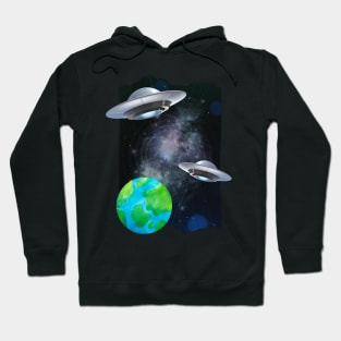 Ufo alien funny cute flying spaceship astronaut moon mars cosmic forest Hoodie